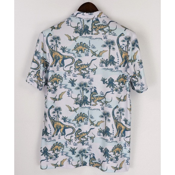 Waggle Golf Polo Shirt Dinosaur Print Mens Medium White Orange Green Performance - Picture 3 of 9